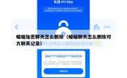 蝙蝠加密聊天怎么删除（蝙蝠聊天怎么删除对方聊天记录）