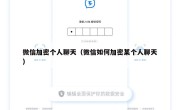 微信加密个人聊天（微信如何加密某个人聊天）