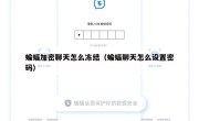 蝙蝠加密聊天怎么冻结（蝙蝠聊天怎么设置密码）