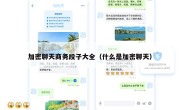 加密聊天商务段子大全（什么是加密聊天）