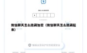 微信聊天怎么隐藏加密（微信聊天怎么隐藏起来）