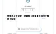 苹果怎么下载萝卜密聊版（苹果手机如何下载萝卜投研）