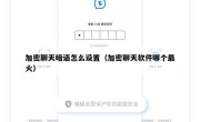 加密聊天暗语怎么设置（加密聊天软件哪个最火）