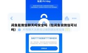 闲鱼能微信聊天吗安全吗（在闲鱼说微信可以吗）