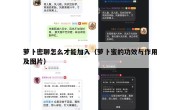 萝卜密聊怎么才能加入（萝卜蜜的功效与作用及图片）