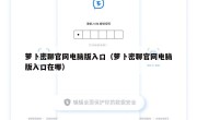 萝卜密聊官网电脑版入口（萝卜密聊官网电脑版入口在哪）